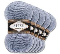 Wohnkult Alize 5 x 100 g Lanagold Wolle | 53 Auswahl | Stricken Häkeln Wolle (221 | Hellblau Melange)