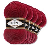 Wohnkult Alize 5 x 100 g Lanagold Wolle | 53 Auswahl | Stricken Häkeln Wolle (390 | Kirschrot)