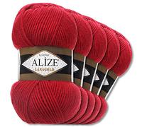 Wohnkult Alize 5 x 100 g Lanagold Wolle | 53 Auswahl | Stricken Häkeln Wolle (56 | Rot)