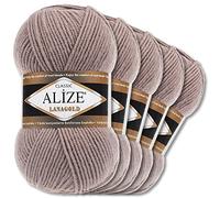 Alize 5 x 100 g Lanagold Wolle | 53 Auswahl | Stricken Häkeln Wolle (584 | Milchkaffee)