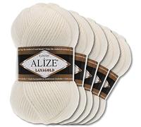 Wohnkult Alize 5 x 100 g Lanagold Wolle | 53 Auswahl | Stricken Häkeln Wolle (62 | Hellcreme)