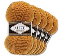 Wohnkult Alize 5 x 100 g Lanagold Wolle | 53 Auswahl | Stricken Häkeln Wolle (645 | Senf)