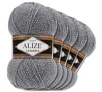 Wohnkult Alize 5 x 100 g Lanagold Wolle | 53 Auswahl | Stricken Häkeln Wolle (651 | Grau-Beige)