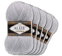 Wohnkult Alize 5 x 100 g Lanagold Wolle | 53 Auswahl | Stricken Häkeln Wolle (684 | Hellgrau Melange)