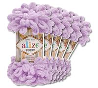 Wohnkult Alize 5 x 100 g Puffy Wolle Chenille Schlaufenwolle Häkeln und Stricken ohne Hilfsmittel Kleidung Accesoire Decken Teppiche (27 | Helllila)