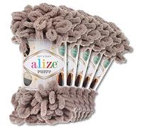 Alize 5 x 100 g Puffy Wolle Chenille Schlaufenwolle Häkeln und Stricken ohne Hilfsmittel Kleidung Accesoire Decken Teppiche (268 | Stein)