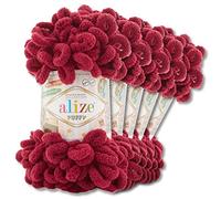 Wohnkult Alize 5 x 100 g Puffy Wolle Chenille Schlaufenwolle Häkeln und Stricken ohne Hilfsmittel Kleidung Accesoire Decken Teppiche (107 | Bordeaux)