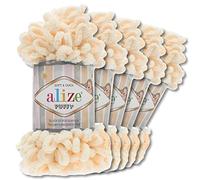 Wohnkult Alize 5 x 100 g Puffy Wolle Chenille Schlaufenwolle Häkeln und Stricken ohne Hilfsmittel Kleidung Accesoire Decken Teppiche (742 | Pfirsich)