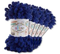 Alize 5 x 100 g Puffy Wolle Chenille Schlaufenwolle Häkeln und Stricken ohne Hilfsmittel Kleidung Accesoire Decken Teppiche (360 | Nachtblau)