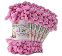 Alize 5 x 100 g Puffy Wolle Chenille Schlaufenwolle Häkeln und Stricken ohne Hilfsmittel Kleidung Accesoire Decken Teppiche (98 | Rose)