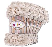 Wohnkult Alize 5 x 100 g Puffy Wolle Chenille Schlaufenwolle Häkeln und Stricken ohne Hilfsmittel Kleidung Accesoire Decken Teppiche (599 | Knochen)