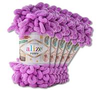 Wohnkult Alize 5 x 100 g Puffy Wolle Chenille Schlaufenwolle Häkeln und Stricken ohne Hilfsmittel Kleidung Accesoire Decken Teppiche (378 | Orchidee)
