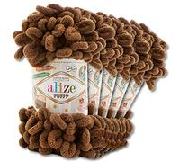 Wohnkult Alize 5 x 100 g Puffy Wolle Chenille Schlaufenwolle Häkeln und Stricken ohne Hilfsmittel Kleidung Accesoire Decken Teppiche (321 | Mokka)