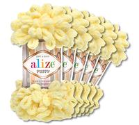Wohnkult Alize 5 x 100 g Puffy Wolle Chenille Schlaufenwolle Häkeln und Stricken ohne Hilfsmittel Kleidung Accesoire Decken Teppiche (13 | Hellgelb)