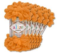 Alize 5 x 100 g Puffy Wolle Chenille Schlaufenwolle Häkeln und Stricken ohne Hilfsmittel Kleidung Accesoire Decken Teppiche (336 | Orange)