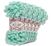Alize 5 x 100 g Puffy Wolle Chenille Schlaufenwolle Häkeln und Stricken ohne Hilfsmittel Kleidung Accesoire Decken Teppiche (19 | Lichtgrün)