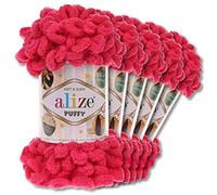 Wohnkult Alize 5 x 100 g Puffy Wolle Chenille Schlaufenwolle Häkeln und Stricken ohne Hilfsmittel Kleidung Accesoire Decken Teppiche (149 | Fuchsia)