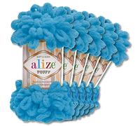 Alize 5 x 100 g Puffy Wolle Chenille Schlaufenwolle Häkeln und Stricken ohne Hilfsmittel Kleidung Accesoire Decken Teppiche (16 | Azurblau)