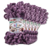 Alize 5 x 100 g Puffy Wolle Chenille Schlaufenwolle Häkeln und Stricken ohne Hilfsmittel Kleidung Accesoire Decken Teppiche (437 | Lavendel)