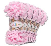 Wohnkult Alize 5 x 100 g Puffy Wolle Chenille Schlaufenwolle Häkeln und Stricken ohne Hilfsmittel Kleidung Accesoire Decken Teppiche (31 | Babyrosa)