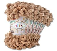 Wohnkult Alize 5 x 100 g Puffy Wolle Chenille Schlaufenwolle Häkeln und Stricken ohne Hilfsmittel Kleidung Accesoire Decken Teppiche (262 | Beige)