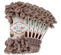 Wohnkult Alize 5 x 100 g Puffy Wolle Chenille Schlaufenwolle Häkeln und Stricken ohne Hilfsmittel Kleidung Accesoire Decken Teppiche (530 | Taupe)