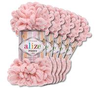 Alize 5 x 100 g Puffy Wolle Chenille Schlaufenwolle Häkeln und Stricken ohne Hilfsmittel Kleidung Accesoire Decken Teppiche (161 | Puderrosa)
