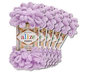 Wohnkult Alize 5 x 100 g Puffy Wolle Chenille Schlaufenwolle Häkeln und Stricken ohne Hilfsmittel Kleidung Accesoire Decken Teppiche (27 | Helllila)