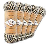 Wohnkult Alize 5 x 100 g Superwash Artisan Sockenwolle Premium 16 Auswahl Kontrast Häkeln Stricken (9005)