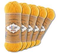 Wohnkult Alize 5 x 100 g Superwash Artisan Sockenwolle Premium 16 Auswahl Kontrast Häkeln Stricken (281 | Gelb)