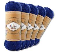 Wohnkult Alize 5 x 100 g Superwash Artisan Sockenwolle Premium 16 Auswahl Kontrast Häkeln Stricken (797 | Blau)