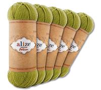Wohnkult Alize 5 x 100 g Superwash Artisan Sockenwolle Premium 16 Auswahl Kontrast Häkeln Stricken (11 | Hellgrün)
