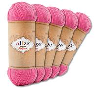 Wohnkult Alize 5 x 100 g Superwash Artisan Sockenwolle Premium 16 Auswahl Kontrast Häkeln Stricken (178 | Rosa)