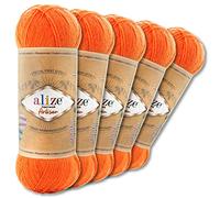 Wohnkult Alize 5 x 100 g Superwash Artisan Sockenwolle Premium 16 Auswahl Kontrast Häkeln Stricken (336 | Orange)
