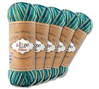 Wohnkult Alize 5 x 100 g Superwash Artisan Sockenwolle Premium 16 Auswahl Kontrast Häkeln Stricken (9001)