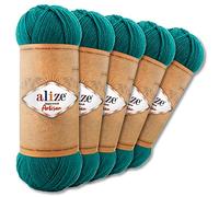 Wohnkult Alize 5 x 100 g Superwash Artisan Sockenwolle Premium 16 Auswahl Kontrast Häkeln Stricken (507 | Flaschengrün)