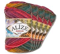 Wohnkult Alize 5 x 100g Burcum Batik Premium Wolle 100% Acryl | 29 Farben Farbverlauf Akzente Accessoire Häkeln Stricken Kleidung (3368)