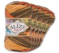 Wohnkult Alize 5 x 100g Burcum Batik Premium Wolle 100% Acryl | 29 Farben Farbverlauf Akzente Accessoire Häkeln Stricken Kleidung (6060)