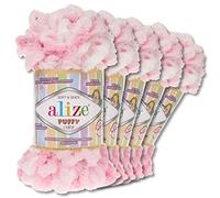 Wohnkult Alize 5x100 g Puffy Color Premium Wolle 26 Farbkombinationen Chenille Handarbeit Stricken und Häkeln ohne Hilfsmittel Smart Yarn (5863)