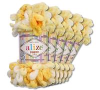 Wohnkult Alize 5x100 g Puffy Color Premium Wolle 26 Farbkombinationen Chenille Handarbeit Stricken und Häkeln ohne Hilfsmittel Smart Yarn (5921)