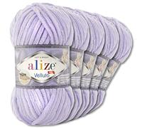 Wohnkult Alize 5x100 g Velluto Premium Wolle 30 Auswahl Chenillegarn Samtwolle Amigurumi Decken Accessore Kleidung DIY (146 | Lila)
