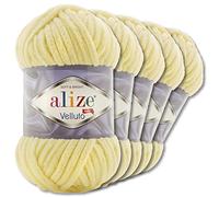 Wohnkult Alize 5x100 g Velluto Premium Wolle 30 Auswahl Chenillegarn Samtwolle Amigurumi Decken Accessore Kleidung DIY (13 | Hellgelb)