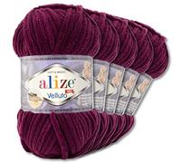 Wohnkult Alize 5x100 g Velluto PREMIUM Wolle 30 Auswahl Chenillegarn Samtwolle Amigurumi Decken Accessore Kleidung DIY (111 | Pflaume)