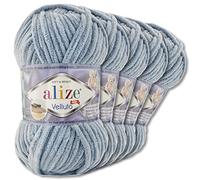 Wohnkult Alize 5x100 g Velluto Premium Wolle 30 Auswahl Chenillegarn Samtwolle Amigurumi Decken Accessore Kleidung DIY (428 | Mittelgrau)