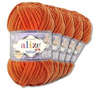Wohnkult Alize 5x100 g Velluto Premium Wolle 30 Auswahl Chenillegarn Samtwolle Amigurumi Decken Accessore Kleidung DIY (06 | Orange)
