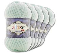Wohnkult Alize 5x100 g Velluto Premium Wolle 30 Auswahl Chenillegarn Samtwolle Amigurumi Decken Accessore Kleidung DIY (15 | Mint)
