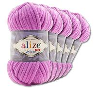 Wohnkult Alize 5x100 g Velluto Premium Wolle 30 Auswahl Chenillegarn Samtwolle Amigurumi Decken Accessore Kleidung DIY (378 | Orchidee)