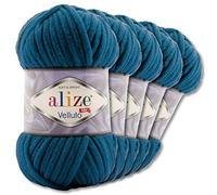 Wohnkult Alize 5x100 g Velluto Premium Wolle 30 Auswahl Chenillegarn Samtwolle Amigurumi Decken Accessore Kleidung DIY (646 | Petrol)