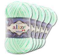 Wohnkult Alize 5x100 g Velluto Premium Wolle 30 Auswahl Chenillegarn Samtwolle Amigurumi Decken Accessore Kleidung DIY (464 | Hellgrün)