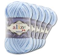 Wohnkult Alize 5x100 g Velluto Premium Wolle 30 Auswahl Chenillegarn Samtwolle Amigurumi Decken Accessore Kleidung DIY (218 | Babyblau)